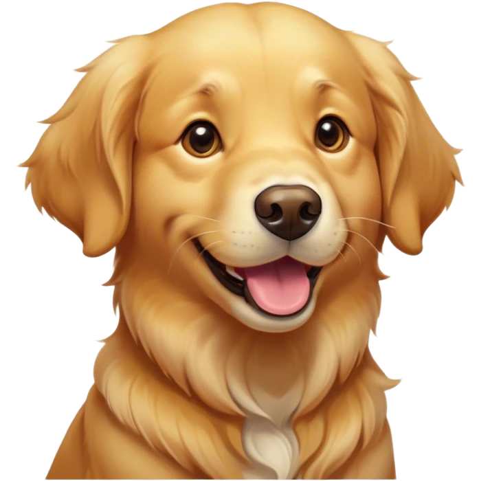 Cinematic Comical Golden Retriever Portrait Emoji, Head tilted dramatically with an exaggeratedly amused expression, featuring a vibrant golden coat with a lively sheen, wide, expressive brown eyes filled with playful disbelief, Simplified yet hilariously expressive features, highly detailed, glowing with a slightly sassy glow, high shine, dramatic yet playful, stylized with an air of cheeky mischief, bright and endearing, soft glowing outline, capturing the essence of a spirited and over-the-top companion, so meme-worthy it feels like it could side-eye its way into internet fame instantly! emoji
