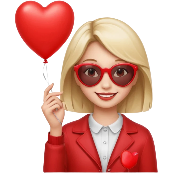 girl with sun glasses holding red heart balloon emoji