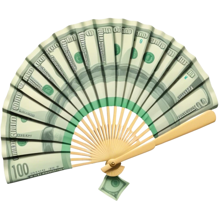 A hand-held money fan used for cooling off, crafted entirely from banknotes emoji