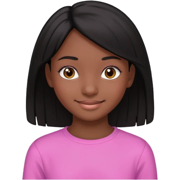 A portrait of a 14-year-old girl, he's got black hair, darkish skin and brown eyes. she's wearing a pink longsleeve. She's smiling a bit emoji