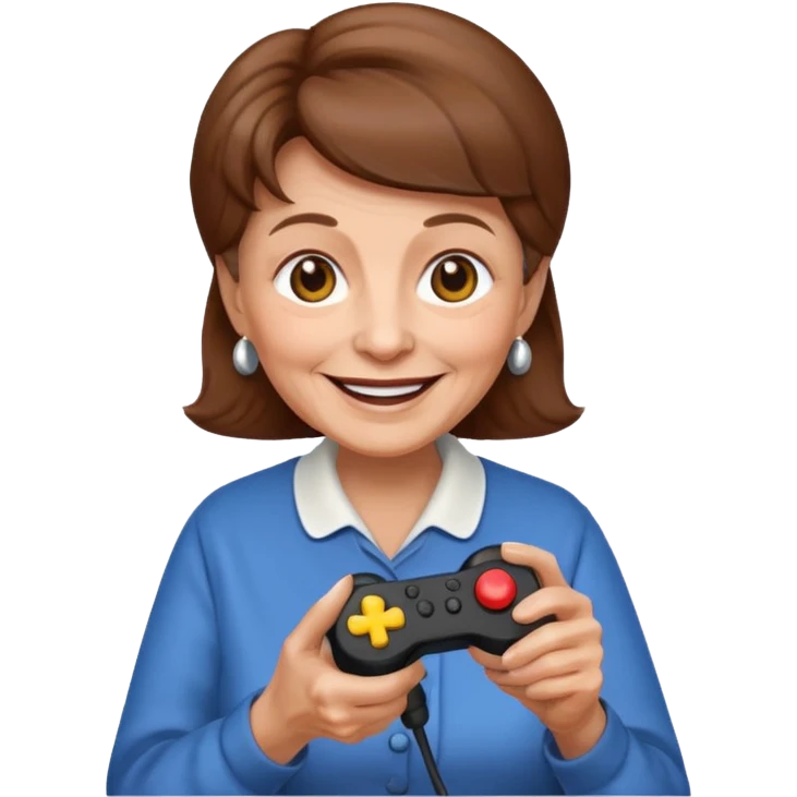 Old lady with brown hair holding joystick emoji emoji