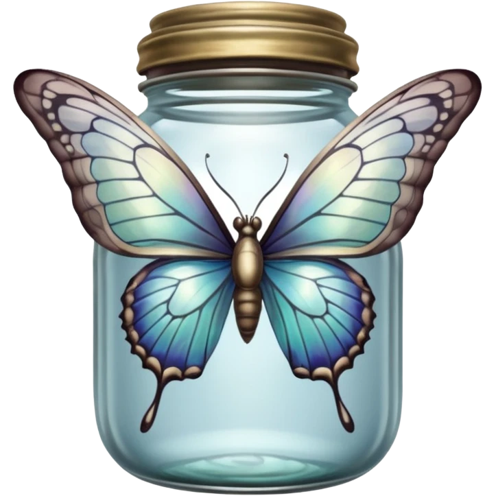 A silver butterfly traped in an old jar emoji