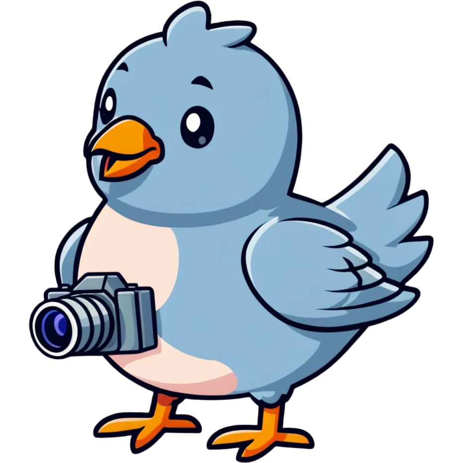 playful spy pigeon with a camera around its neck emoji