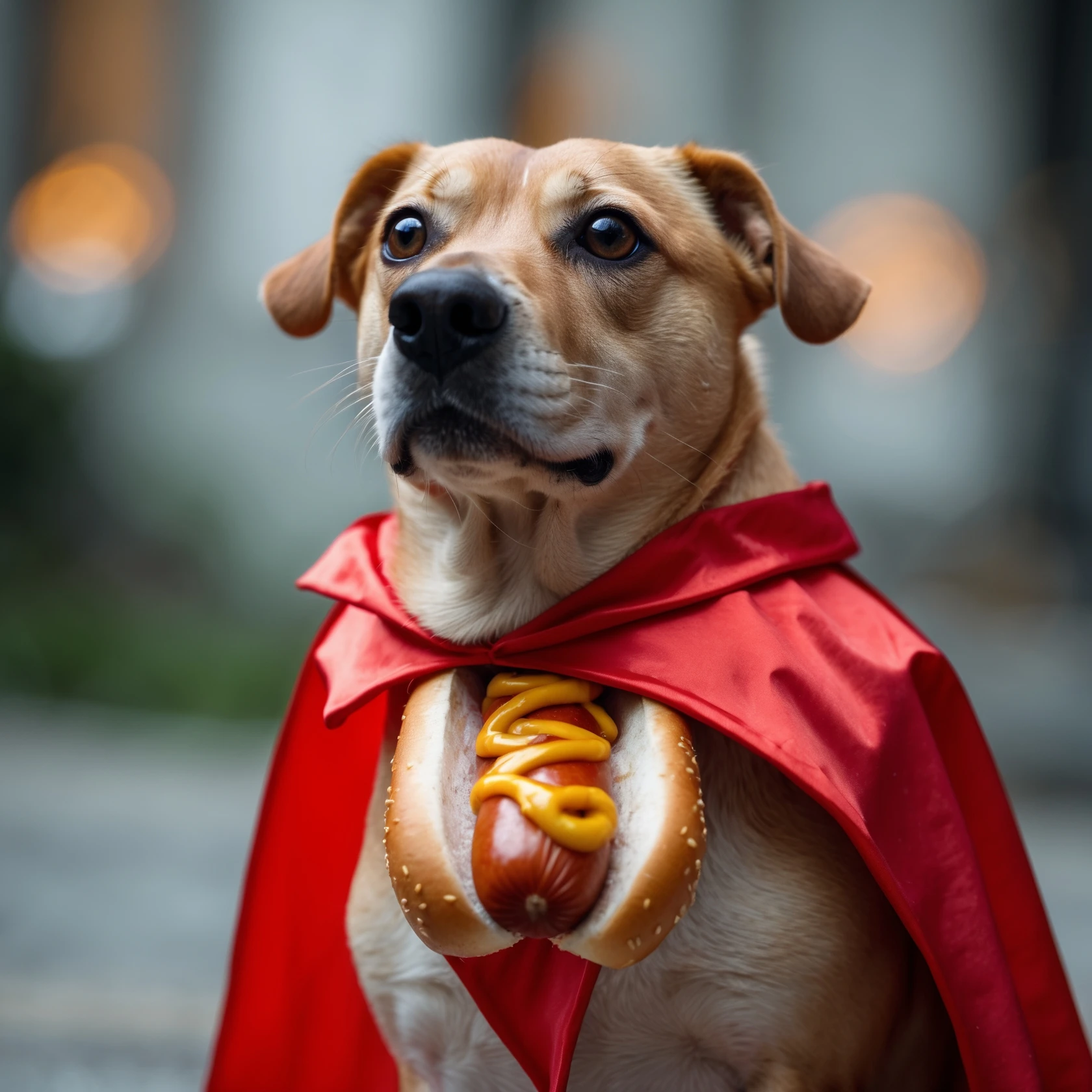 hot dog wearing a red cape emoji