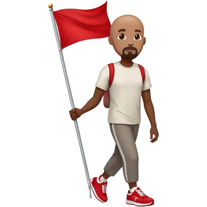 Bald black man with a white goatee in sneakers carrying a red flag emoji