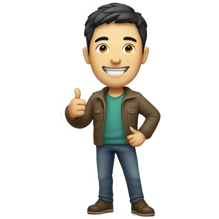 Smiling Chinese man shows thumbs up emoji