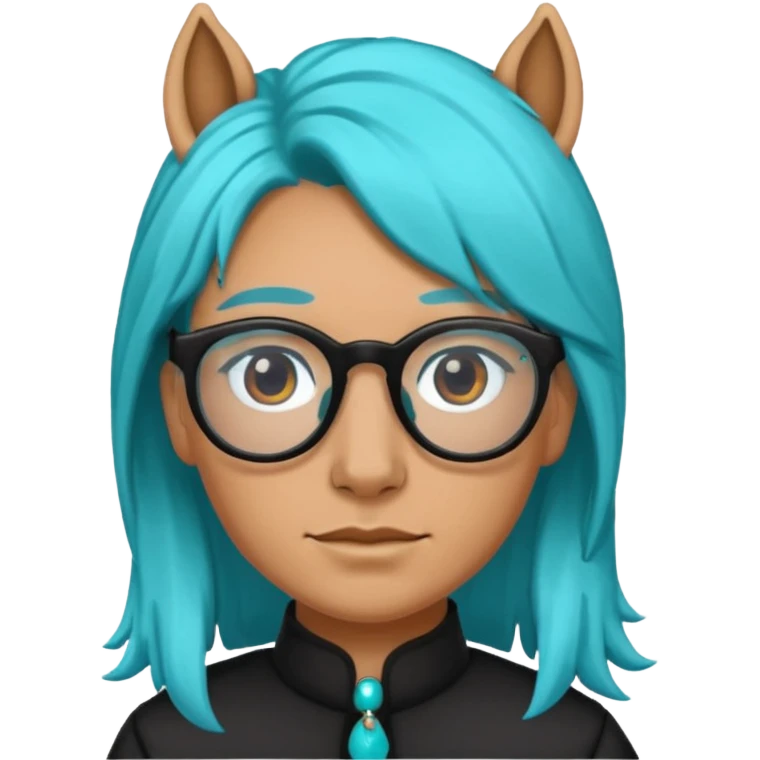 black horse head with turquoise hair and glasses emoji