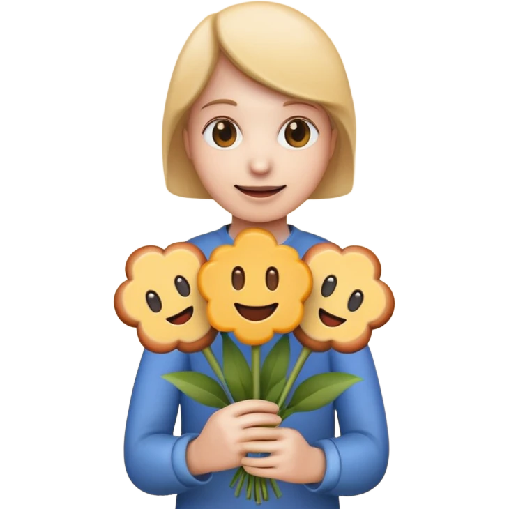 Make emoji flower bouqet from base cheese sausage, holding bouqet white color emoji