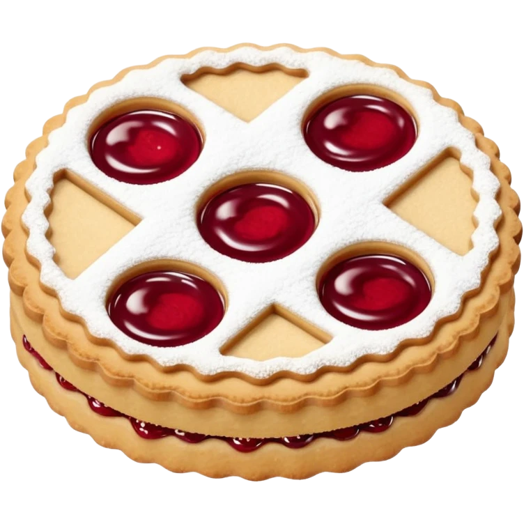 Linzer cookies with a red jam center shaped still round for eyes. emoji
