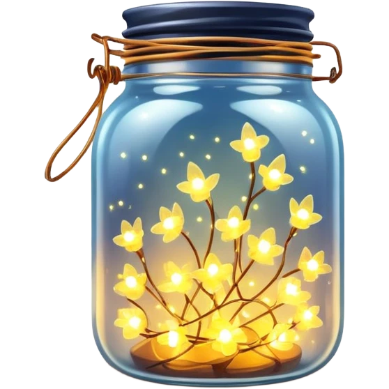 glass jar with solar powered fairy lights inside, glowing emoji