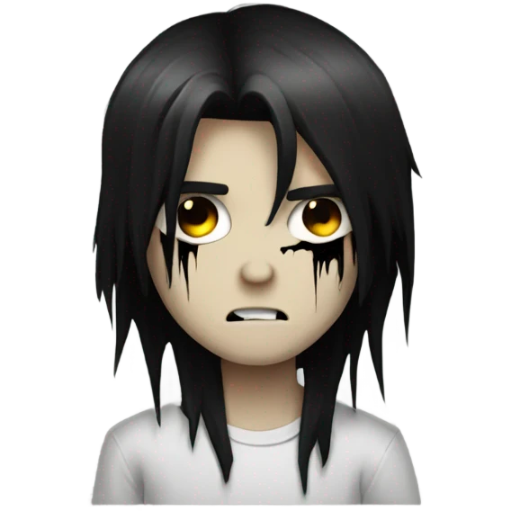 boy zombie with black hair emo creepy  long hair scary, black eyes emoji