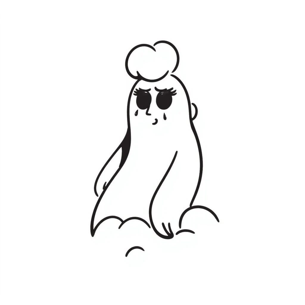 A hand-drawn soul or spirit crying tears, emotional essence emoji