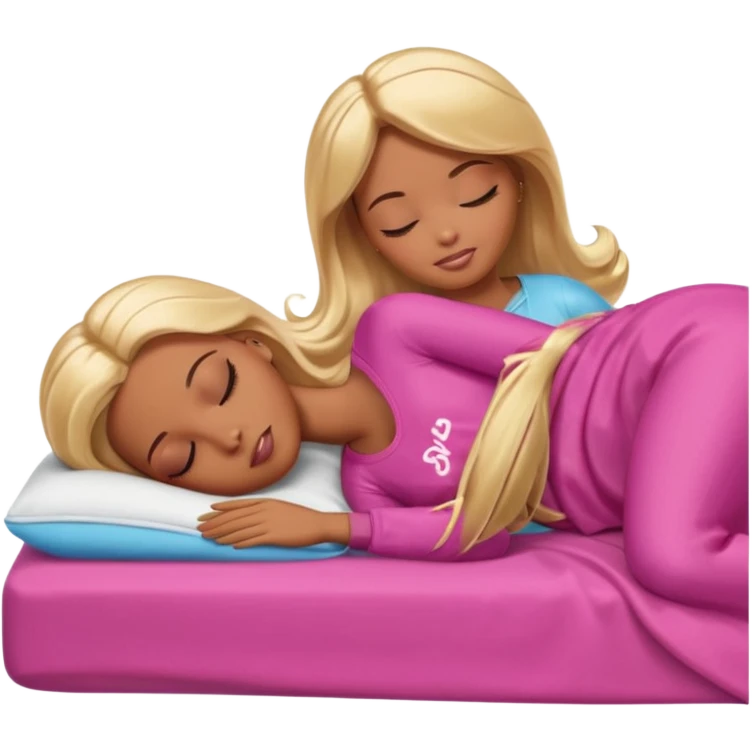Brown skin blonde hair Barbie laying on side sleeping in bed with eyes closed emoji