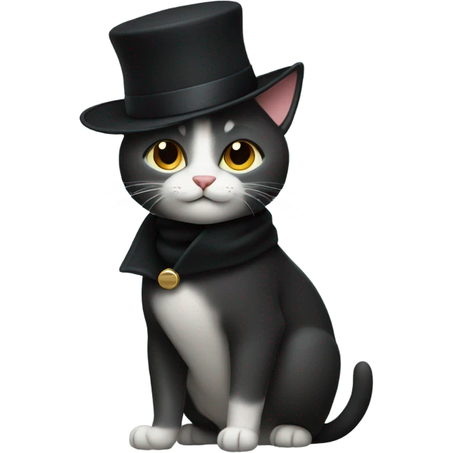 Cat wearing hat and black coat emoji