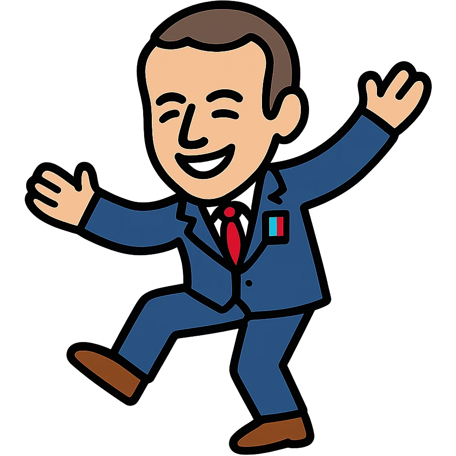 French President Macron dancing joyfully emoji