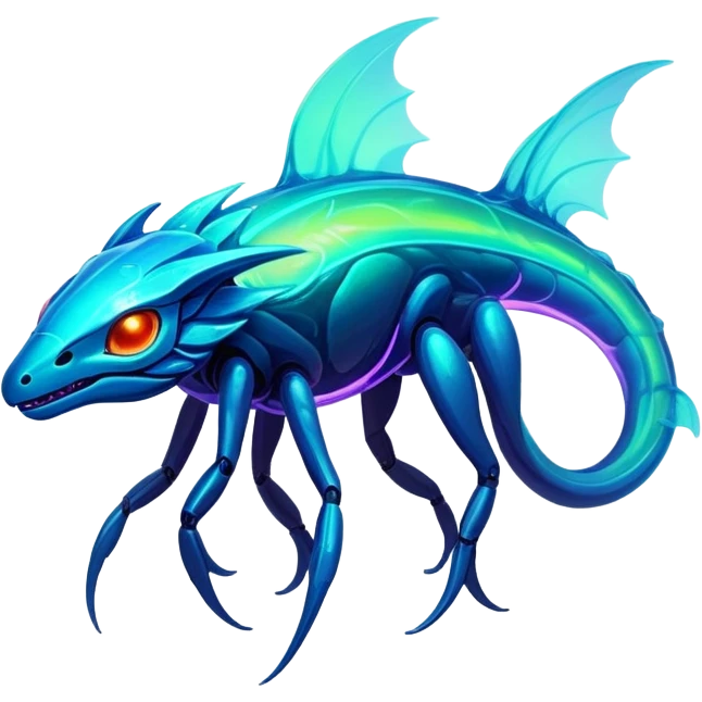 Exotic futuristic bioluminescent translucent transparent lush warm-colored neon-glowing iridescent Fakémon-Fionbri-Vernid-creature emoji