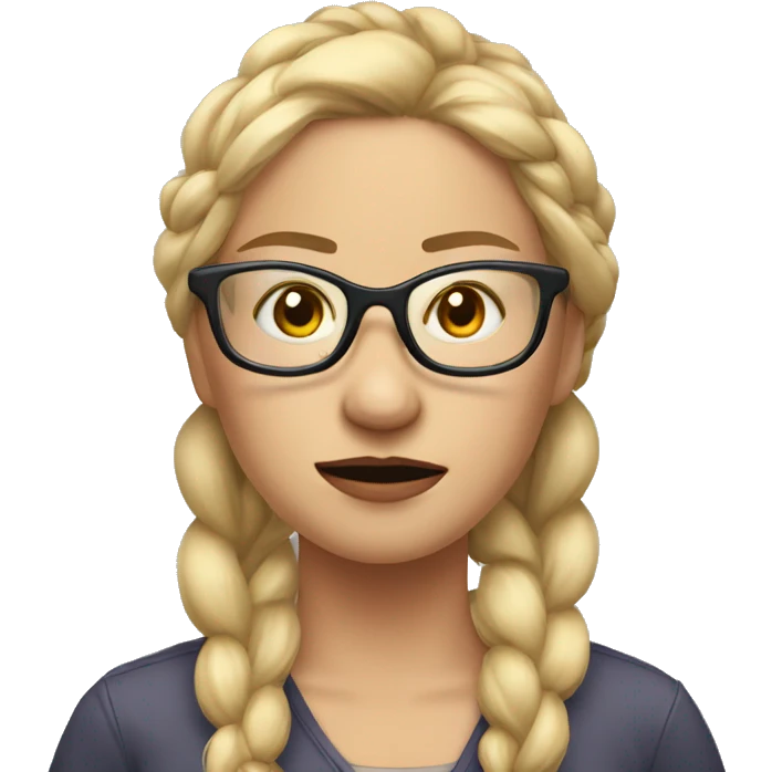 woman face in transparent glasses, blonde hair, braid, angry emoji