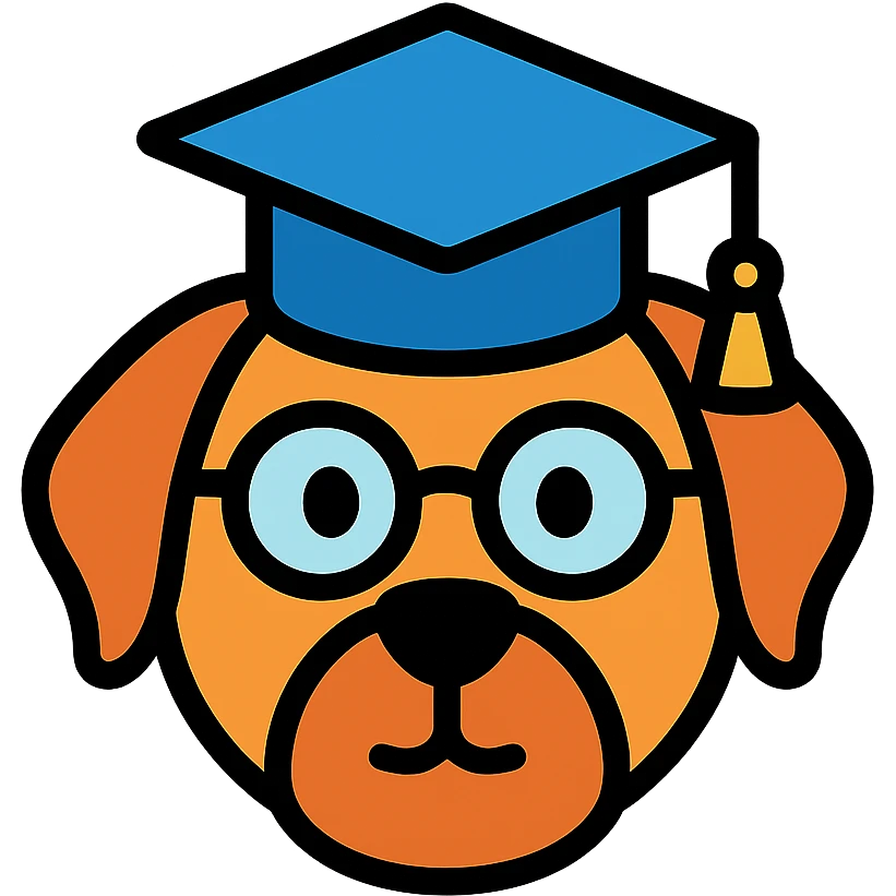 dog in a professor's hat and glasses emoji