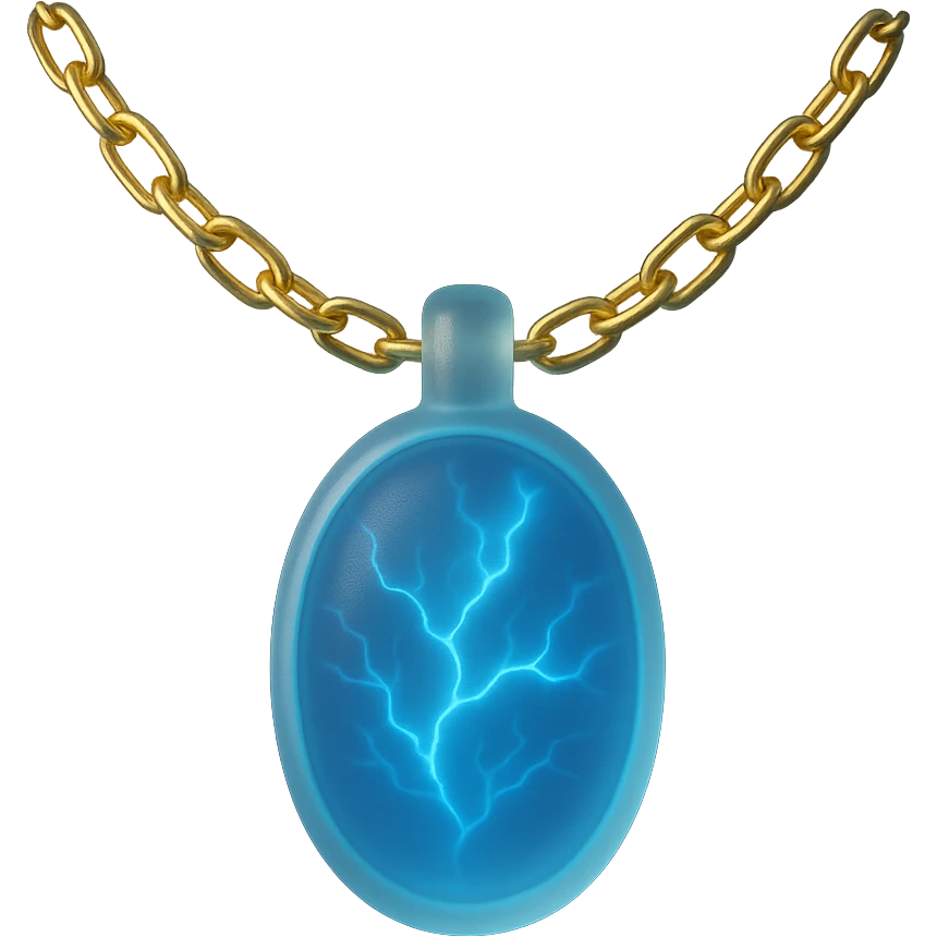 minimalist floating gold chain with a deep blue stone, glowing veins, ethereal and magical emoji
