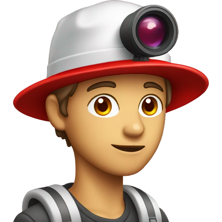 JEUNE HOMME METISSE AVEC UN BONNET ROUGE ET UN CAMÉSCOPE VHS  emoji