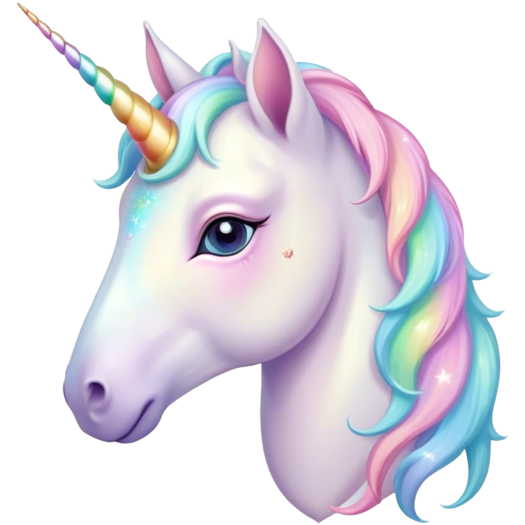 Beautiful and Majestic Unicorn Pony Portrait Emoji, Head and body radiating gentle magic with a soft pastel color, a delicately sparkling horn and eyes gently closed in peaceful wonder, Simplified yet exquisitely endearing features, highly detailed, glowing with a soft, ethereal light, high shine, serene and utterly majestic, stylized with an air of fairy-tale regality, soft glowing outline, capturing the essence of a beautiful and majestic unicorn pony that embodies the enchanting spirit of a dream! emoji