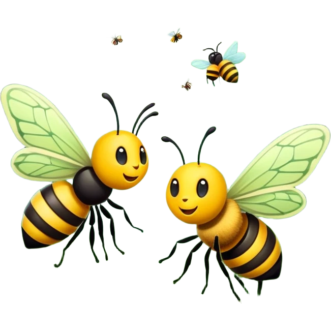 butterfly and bee together in a green forest, simple and expressive emoji