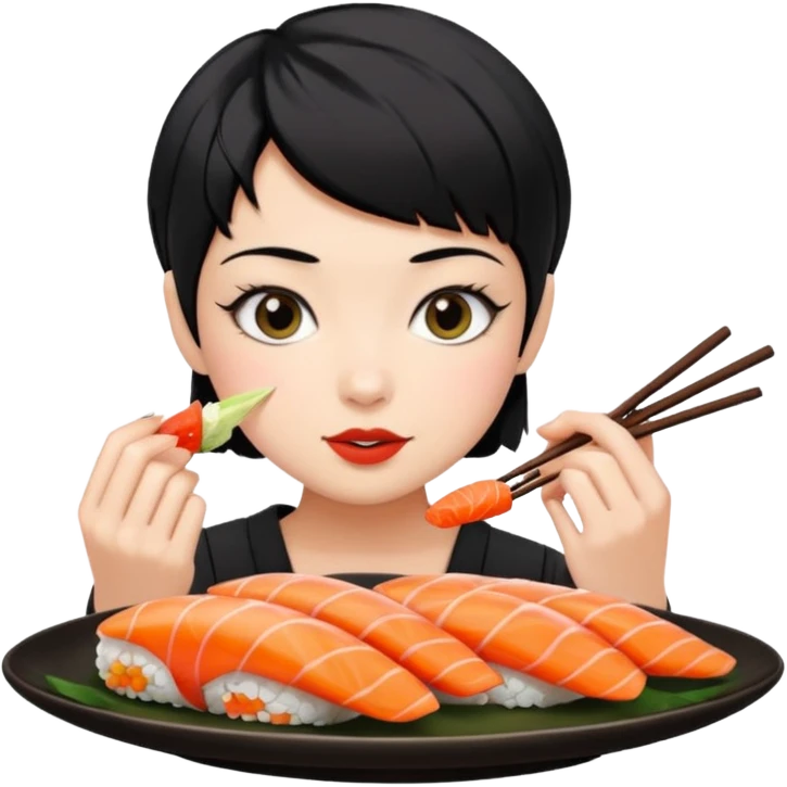 girl pixiecut Hair black eating sushi emoji