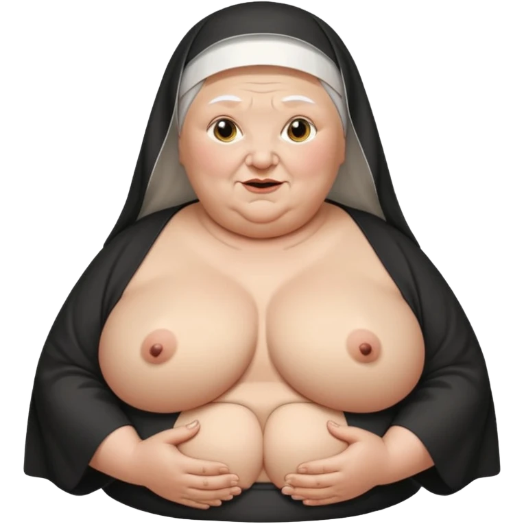 Fat old nun , half naked, unrealistic giant boobs emoji