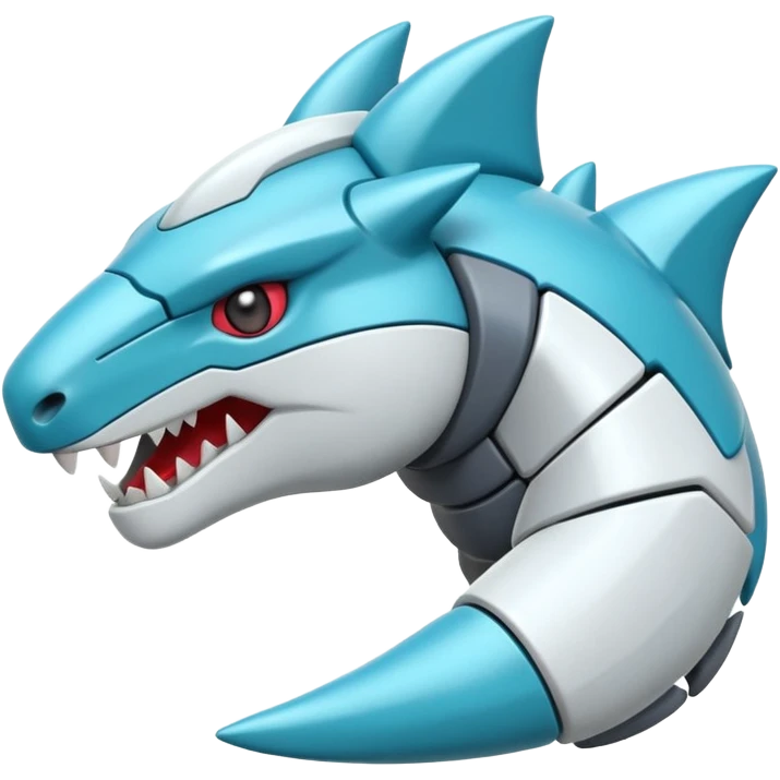 Futuristic soft smooth glossy metallic white and cyan Tyrunt-Aggron-Axew-fusion emoji