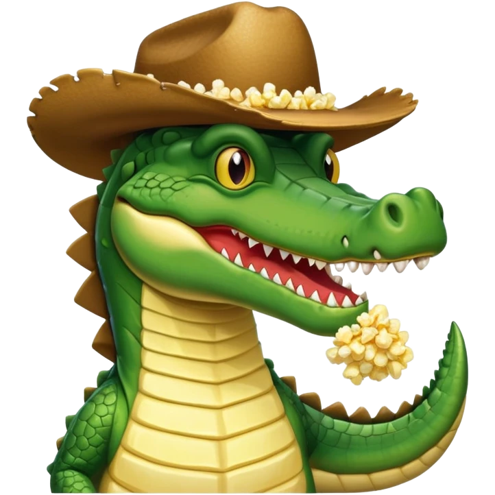 Crocodile wearing a cowboy hat eating popcorn emoji