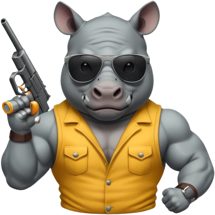 Rhino with sunglasses and guns emoji