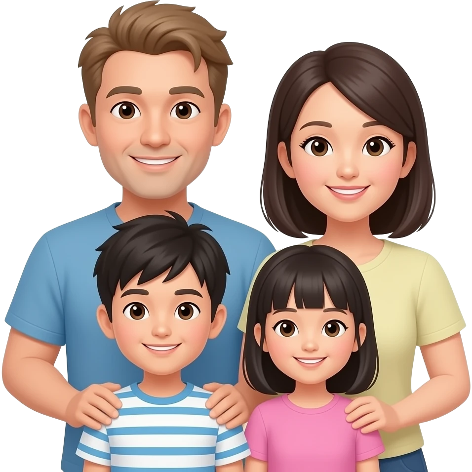 Asian Family of 4 (Dad w/ sandy hair, Mom, Son, Daughter) emoji
