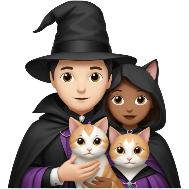 magician couple and their pet cat emoji