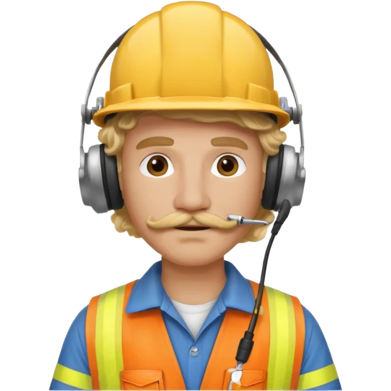 construction worker with blond long curly hair and protective headphones and mustache emoji