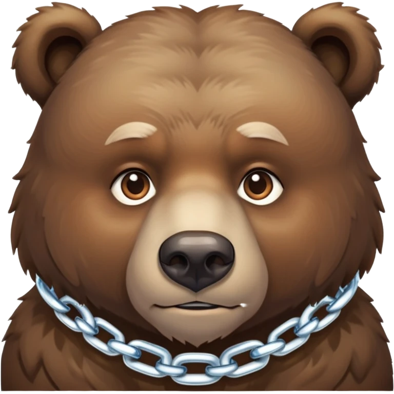 Serious-looking natural brown bear on four paws with stern face, simple ice chain around neck, realistic features emoji