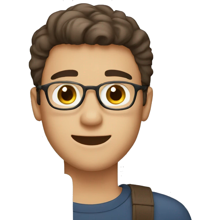 Generate me an emoji of a guy with macbook ( student ). He looks happy. He has light skin, dark-brown hair and brow eyes    emoji