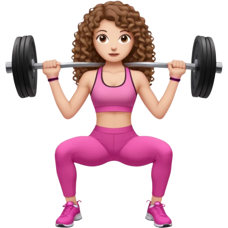 pale white girl with long brown curly hair weight training pink emoji