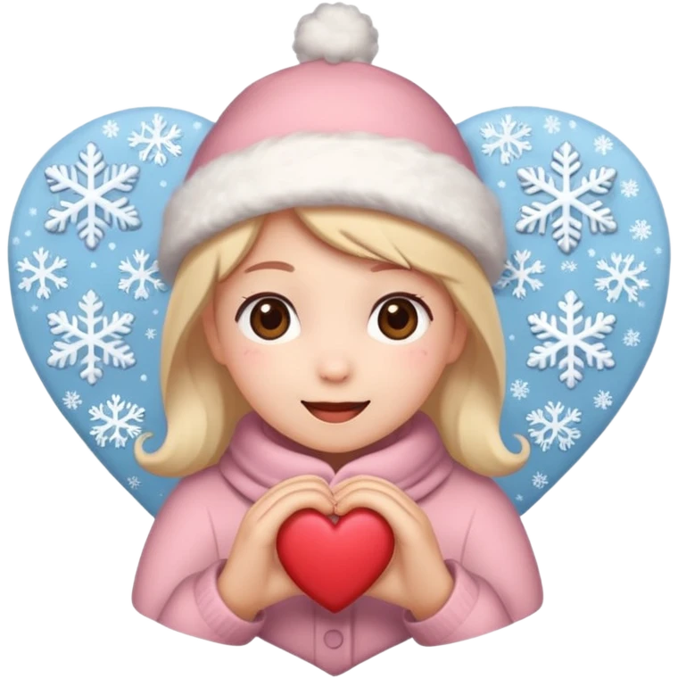 A kawaii Christmas emoji sticker, cozy winter vibes, soft colors, snowflakes, heart symbols, warm smile, cute and gentle style, festive and romantic.
 emoji