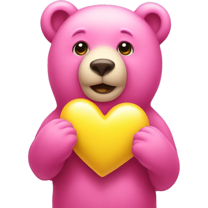 Pink bear holding yellow heart emoji