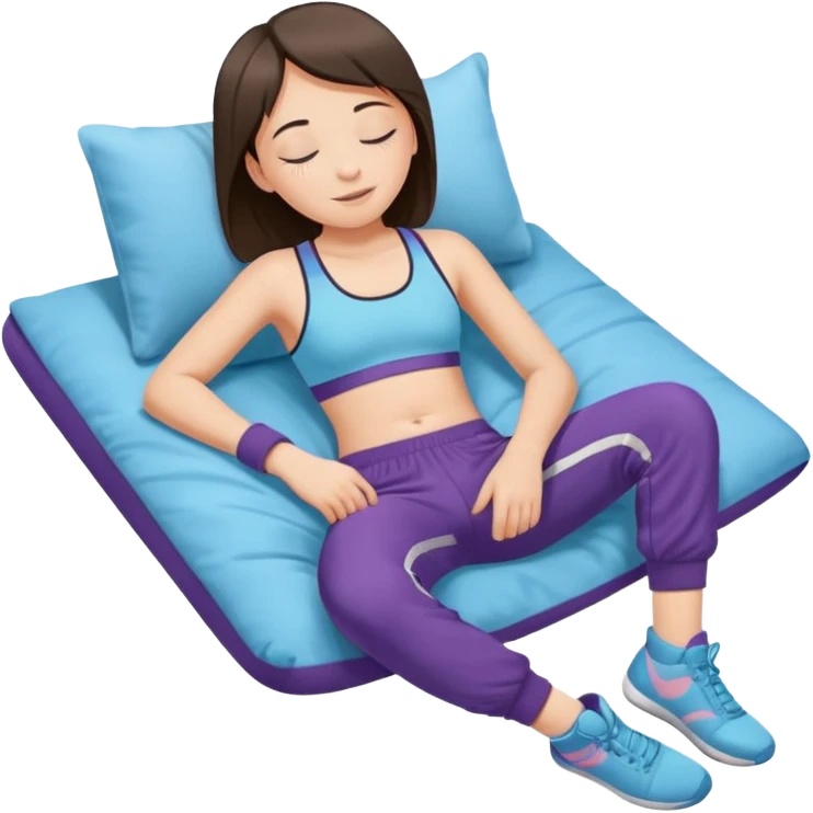ten-year-old girl in a sports bra, trackpants, socks and high tops sleeping happily, prepubescent and flat-chested emoji