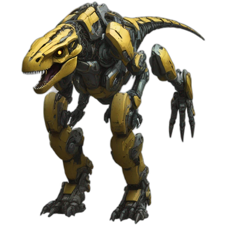 Tyrannosaurus Mech Warrior，full body，upward view，cyberpunk style emoji