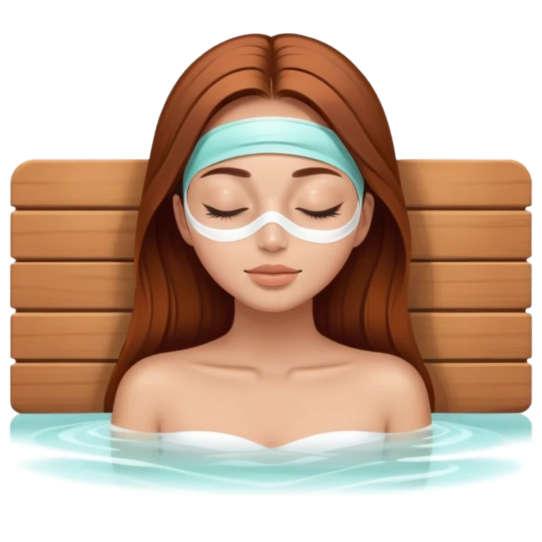 girl in spa with closed eyes, she las light a bit tanned skin, she’s wearing facial mask and she has brown auburn hair straight and long lashes  emoji