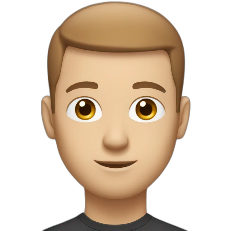 software engineer that is white male, with brown buzz cut hair, with white gold earrings, in front of laptop, apple-style emoji