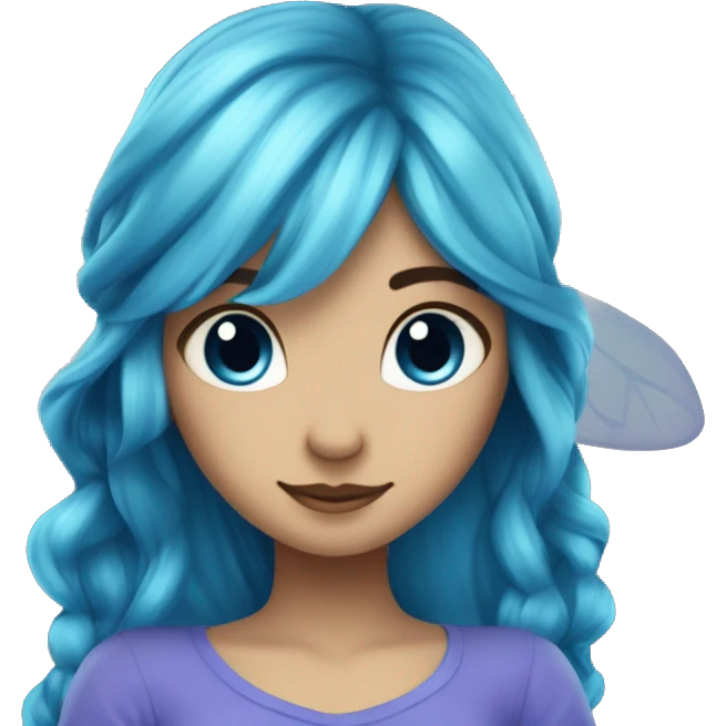 Beautiful,blue flower, fairy, blue, turqoise, silver, purple, long hair, big wings emoji