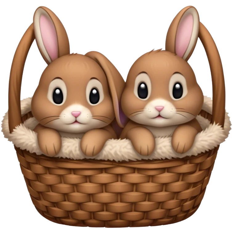 Basket with two cozy floppy-eared bunnies  emoji