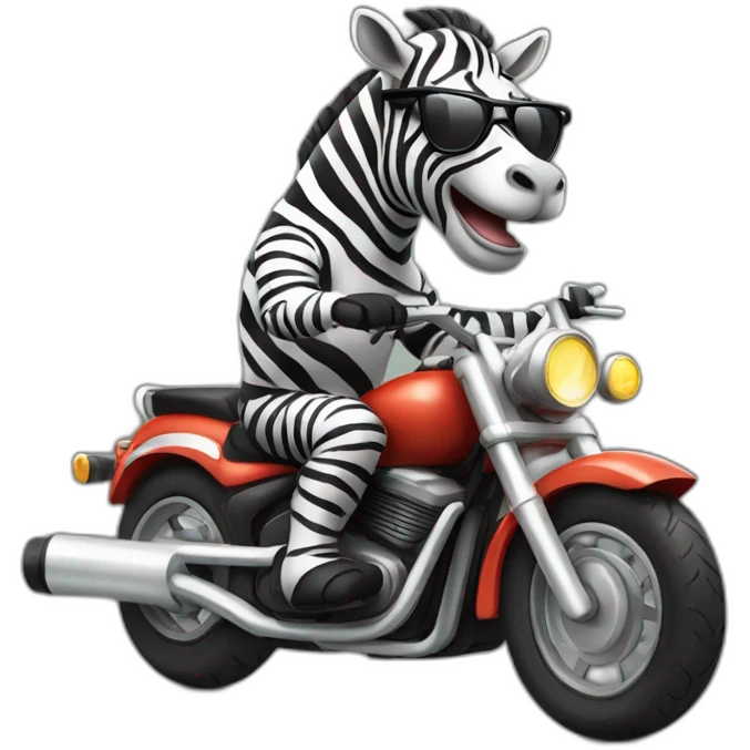 zebra with cool glasses riding a motorcycle emoji