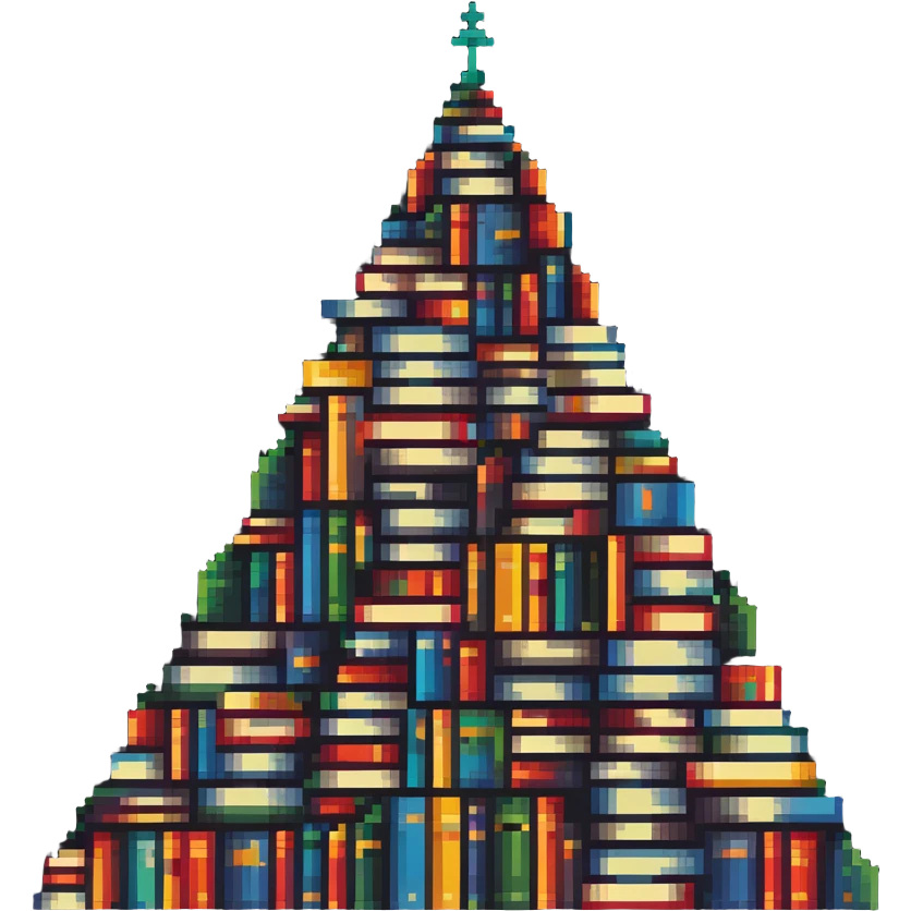 A mountain peak made entirely of colorful stacked books reaching high emoji