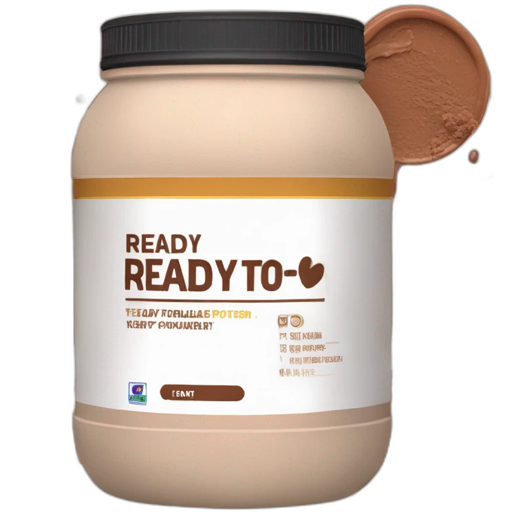 Whey protein powder with chocolate label that reads "ready to eat" emoji