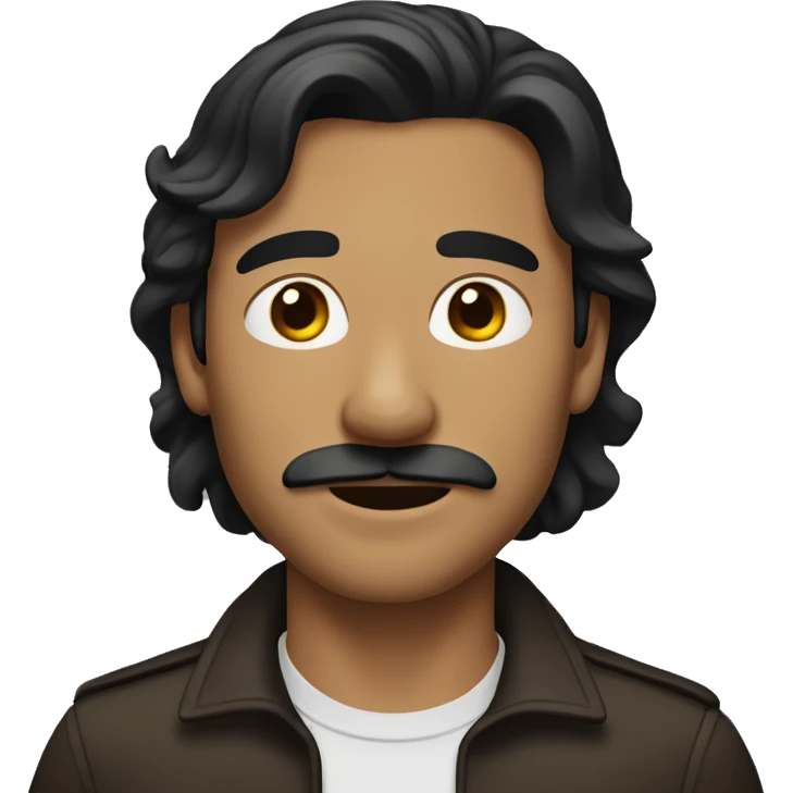 tan man with dark brown long hair to shoulder length and dark mustache  emoji