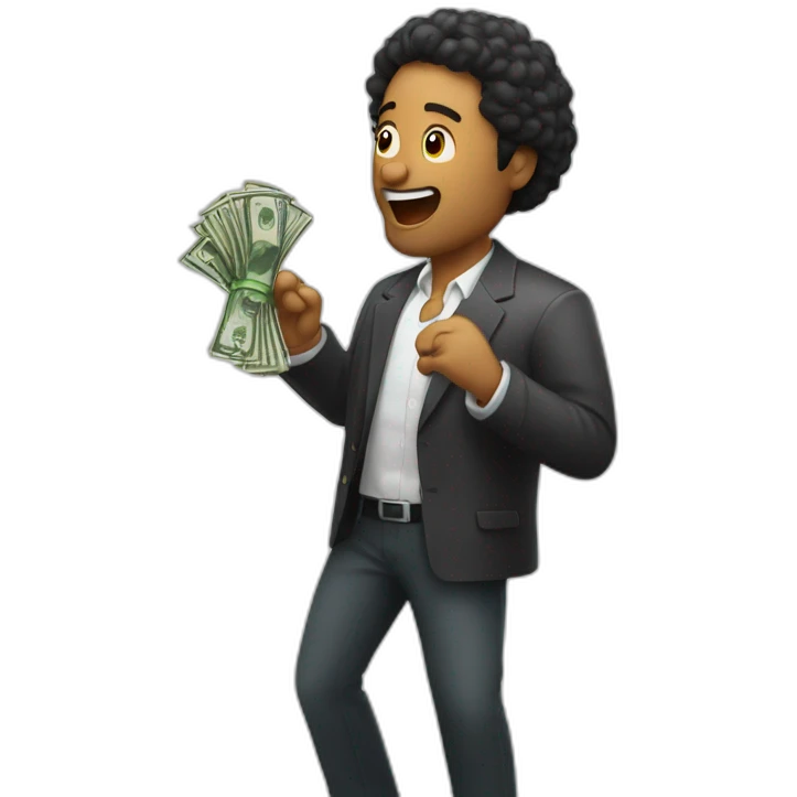 man singing with mic and also money on his hand emoji